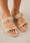 Beżowe Klapki Ozdobione Metalicznymi Klamrami Zelivra