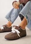 Brązowe Sneakersy z Podwójnym Sznurowaniem i Geometrycznymi Wstawkami Adrearah