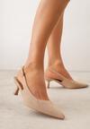Ciemnobeżowe Czółenka Slingback na Kaczuszce z Imitacji Zamszu Mairiko