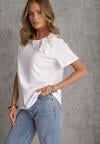 Biały Bawełniany T-shirt o Klasycznym Kroju z Kwiatowymi Aplikacjami 3D Morgane
