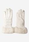 Białe Pikowane Rękawiczki z Wiskozy i Bawełny z Futerkiem Warelia