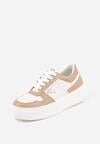 Beżowo-Białe Sneakersy Vices na Platformie z Perforacją i Geometryczną Aplikacją Vilvesia