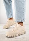 Beżowe Sneakersy Vices na Platformie z Ozdobą i Napisem Leawen