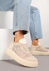 Beżowe Sneakersy Vices na Platformie z Ażurową Cholewką Lumerise
