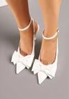 Białe Sandały Vices na Szpilce Slingback Ozdobione Kokardą Tilvanea