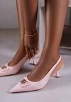 Różowe Czółenka Sandały Vices na Kaczuszce Typu Slingback Ozdobione Metaliczną Aplikacją Lilarunea