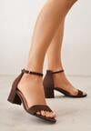 Ciemnobrązowe Basicowe Sandały na Słupku Vices z Paskiem Wokół Kostki Varhira
