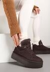 Brązowe Sneakersy Vices Stylizowane na Śniegowce na Platformie Obszyte Futerkiem Naleris