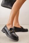 Czarne Eleganckie Mokasyny VICES z Aplikacją i Wkładką ze Skóry Naturalnej Arinatta