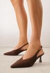 Ciemnobrązowe Czółenka Slingback VICES na Kaczuszce z Ażurową Cholewką Klephei