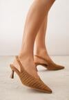 Brązowe Czółenka Slingback VICES na Kaczuszce z Ażurową Cholewką Klephei