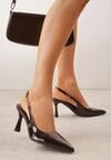 Brązowe Eleganckie Szpilki Slingback VICES z Ozdobną Aplikacją przy Pasku Natera