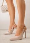 Beżowe Szpilki Slingback VICES z Lakierowanym Połyskiem i Skórzaną Wkładką Marinja