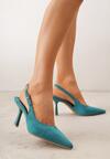 Zielone Szpilki Slingback VICES z Imitacji Zamszu z Prostokątną Klamerką Natuma