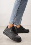 Czarne Sneakersy VICES na Tłoczonej Podeszwie w Stylu Chunky Myninis