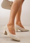 Beżowe Strukturalne Czółenka VICES na Słupkowym Obcasie Abathise
