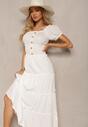 Biała Rozkloszowana Sukienka Maxi z Hiszpańskim Dekoltem Kailra