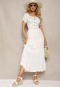Biała Rozkloszowana Sukienka Maxi z Hiszpańskim Dekoltem Kailra
