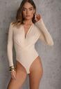 Jasnobeżowe Kopertowe Body Longsleeve z Wiskozą Wintersong