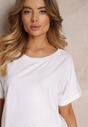 Biały Bawełniany T-shirt Oversize z Krótkim Rękawem i Dłuższym Tyłem Zanimara