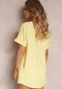 Żółty Bawełniany T-shirt Oversize z Krótkim Rękawem i Dłuższym Tyłem Zanimara