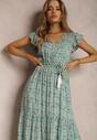 Rochie Alb-Verde cu Curea Eunele
