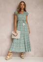 Rochie Alb-Verde cu Curea Eunele
