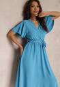 Niebieska Sukienka z Paskiem Oreithadina