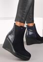 Czarno-Granatowe Botki na Koturnie Boesen