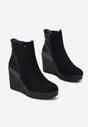 Czarno-Granatowe Botki na Koturnie Boesen