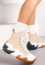 Ciemnobeżowe Sneakersy za Kostkę na Platformie z Wypustkami Fidor