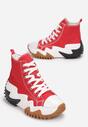 Czerwone Sneakersy za Kostkę na Platformie z Wypustkami Fidor
