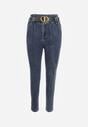 Granatowe Jeansy Mom Fit z Paskiem Astera