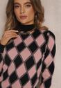 Różowy Sweter w Romby z Półgolfem Morphades
