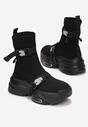 Czarne Sneakersy z Elastyczną Prążkowaną Cholewką Na Platformie Nerdrane