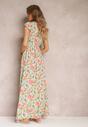 Jasnozielona Sukienka Kopertowa z Gumką w Pasie w Kwiaty Toma