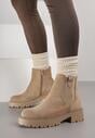 Beżowe Botki Sztyblety z Elastyczną Wstawką Ralia