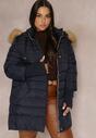 Granatowa Kurtka Pikowana z Futerkiem Halimah