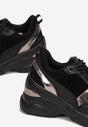 Czarno-Srebrne Sneakersy na Koturnie z Wkładką ze Skóry Naturalnej Huso