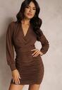 Ciemnobrązowa Sukienka Marszczona Vadhe