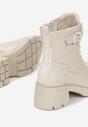 Beżowe Botki Workery na Kwadratowym Obcasie z Klamerką Fella