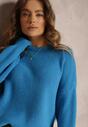 Niebieski Sweter Oversize z Okrągłym Dekoltem Tovi