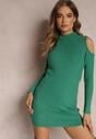 Zielona Sukienka Dzianinowa z Wycięciami na Ramionach Nazulie