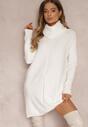 Biała Sukienka Dzianinowa Oversize z Golfem Sinera