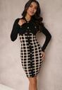 Czarno-Beżowa Sukienka Sweterkowa Dopasowana z Guzikami Odliale