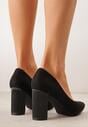 Czarne Czółenka ze Skórzaną Wkładką na Wysokim Słupku Keshi