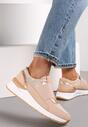 Ciemnobeżowe Metaliczne Sneakersy Wsuwane z Elastycznym Paskiem Zimada