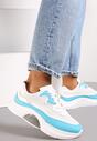 Biało-Niebieskie Sneakersy Przed Kostkę na Platformie Zdobionej Cyrkoniami Temam