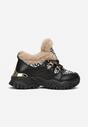 Czarne Sneakersy Sznurowane z Futerkiem i Metalicznymi Wstawkami Saffrin