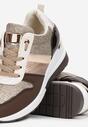 Szampańskie Sznurowane Sneakersy z Ozdobnymi Wstawkami i Koturnem Zharo